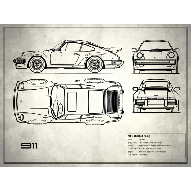 Art Poster on Aluminum Garage poster 18 "x 24" Beige Porsche 911 Vintage Turbo